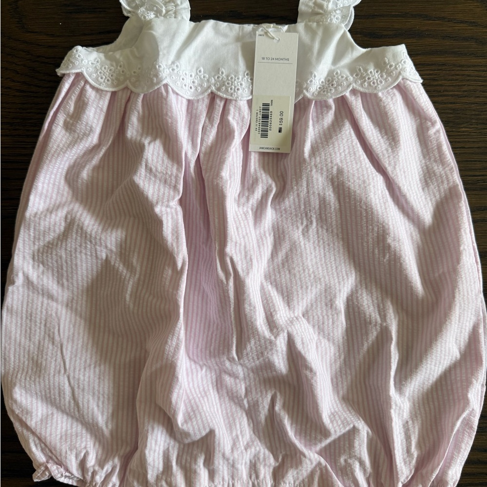 Janie and Jack Pink and White Striped One Piece